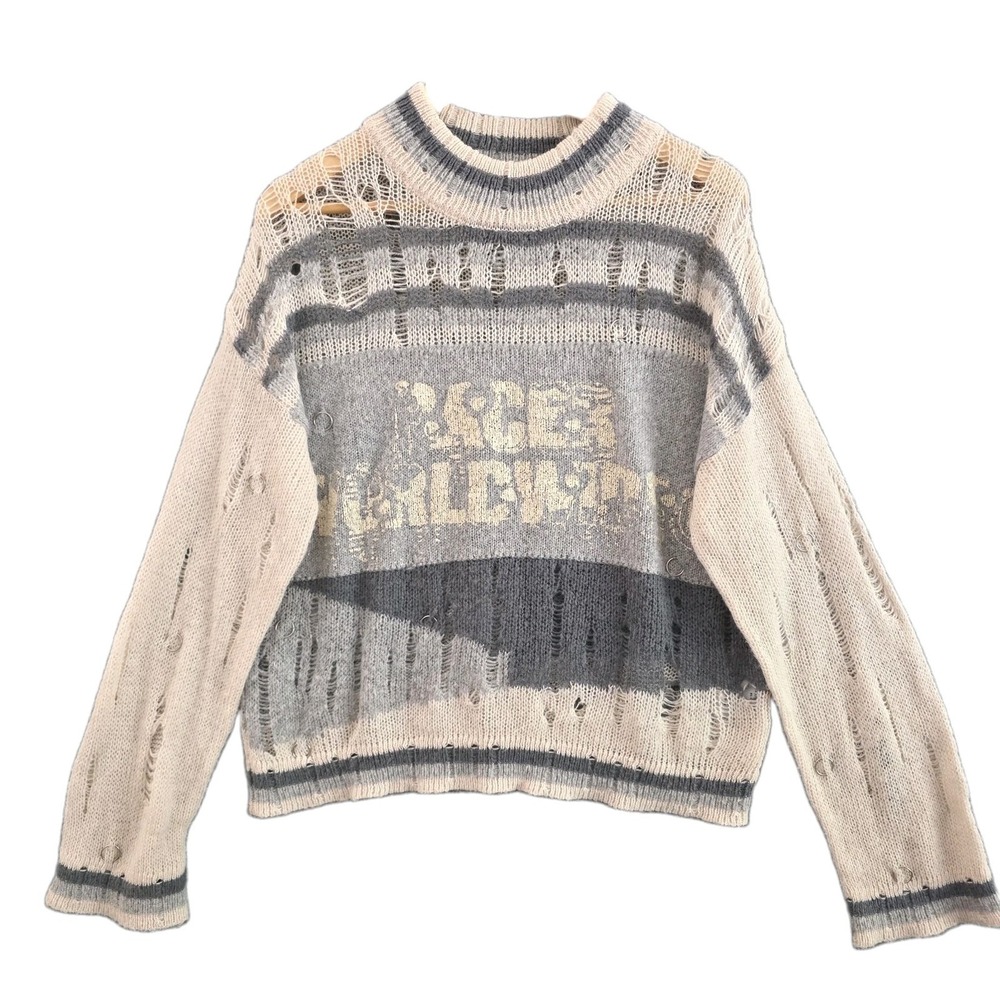 Racer Worldwide Distressed Open Knit Sweater S Oversized Grunge Rings Rare